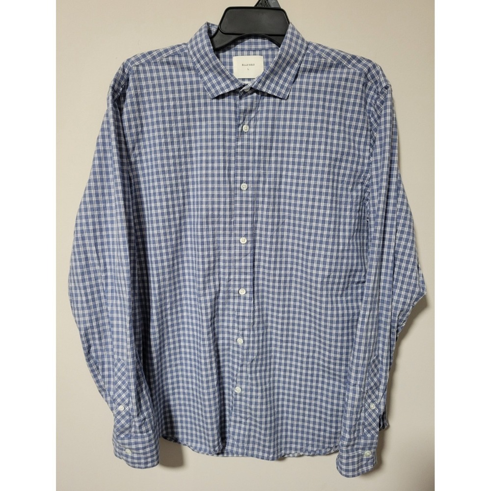 Billy Reid Standard Fit Button Up Shirt Mens L Blue Plaid Cotton casual